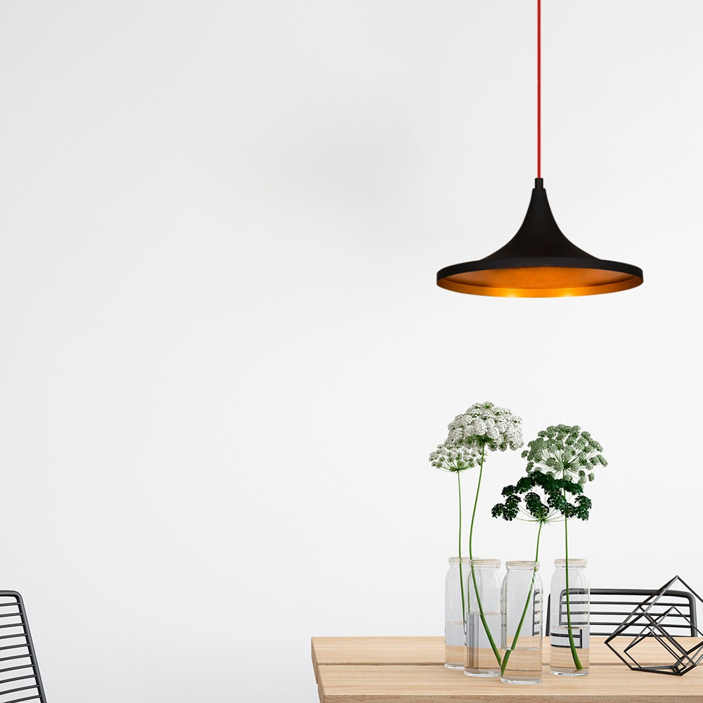 Elmas Metal Wide Shade Pendant Light in Black and Red