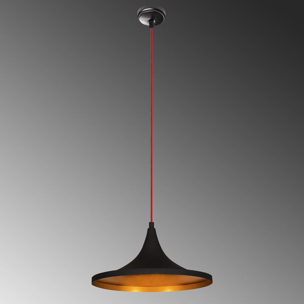 Elmas Metal Wide Shade Pendant Light in Black and Red