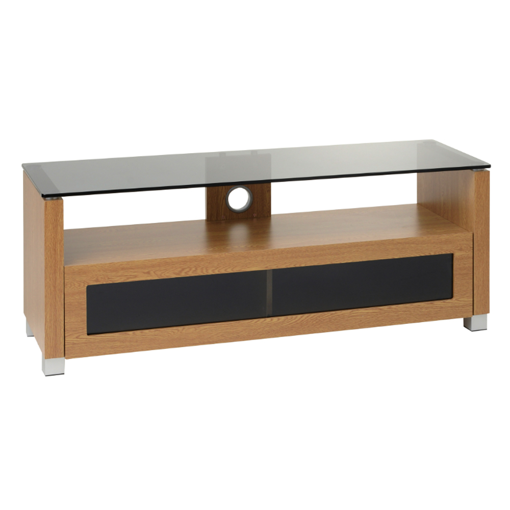 Elmira Large Wooden TV Stand With Glass Top In Light Oak