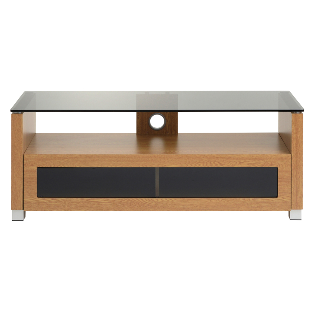 Elmira Large Wooden TV Stand With Glass Top In Light Oak