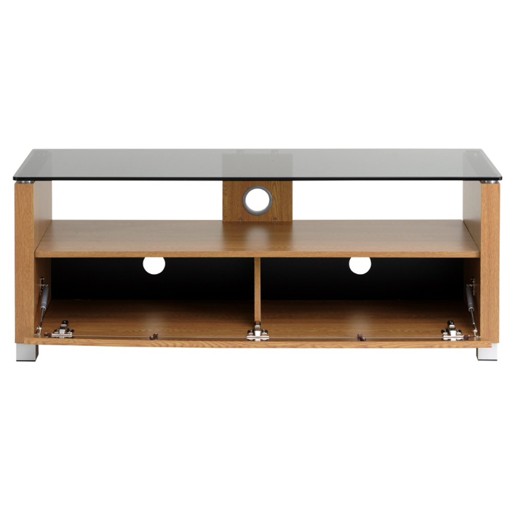 Elmira Large Wooden TV Stand With Glass Top In Light Oak
