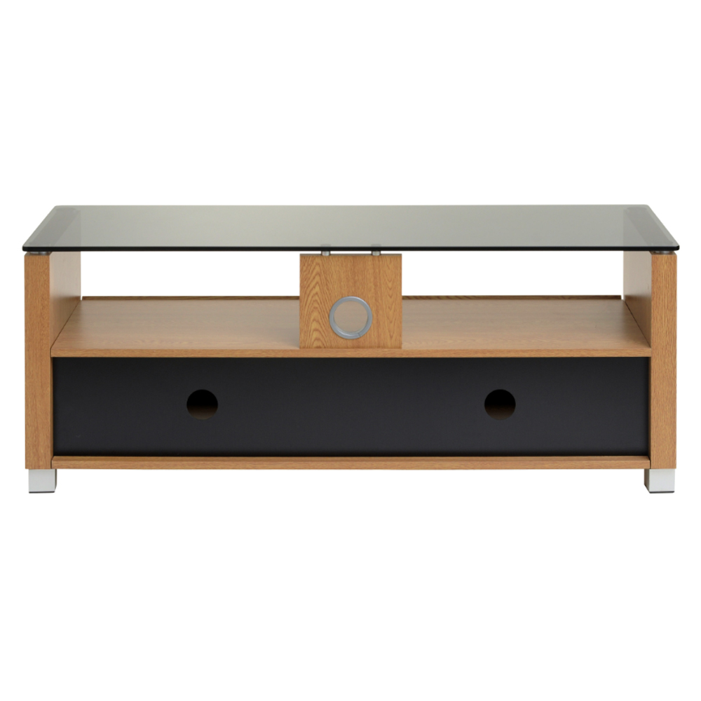 Elmira Large Wooden TV Stand With Glass Top In Light Oak