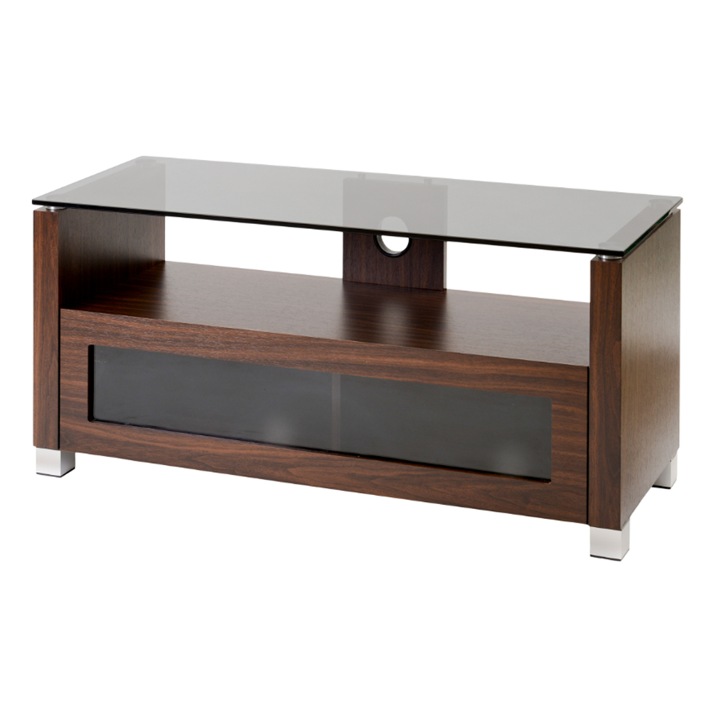 Elmira Large Wooden TV Stand With Glass Top In Walnut