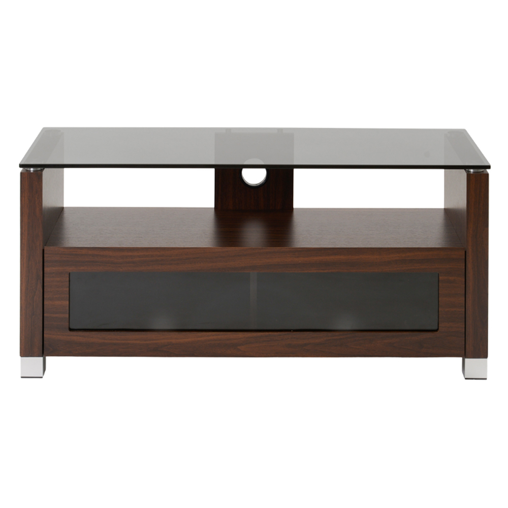 Elmira Large Wooden TV Stand With Glass Top In Walnut
