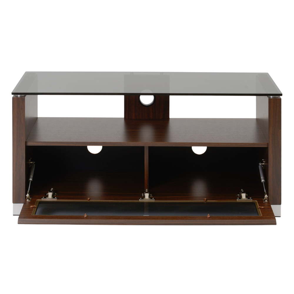 Elmira Large Wooden TV Stand With Glass Top In Walnut