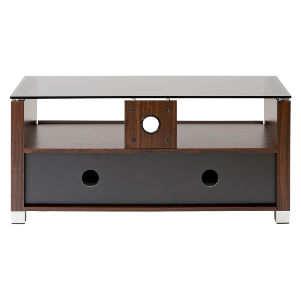 Elmira Large Wooden TV Stand With Glass Top In Walnut