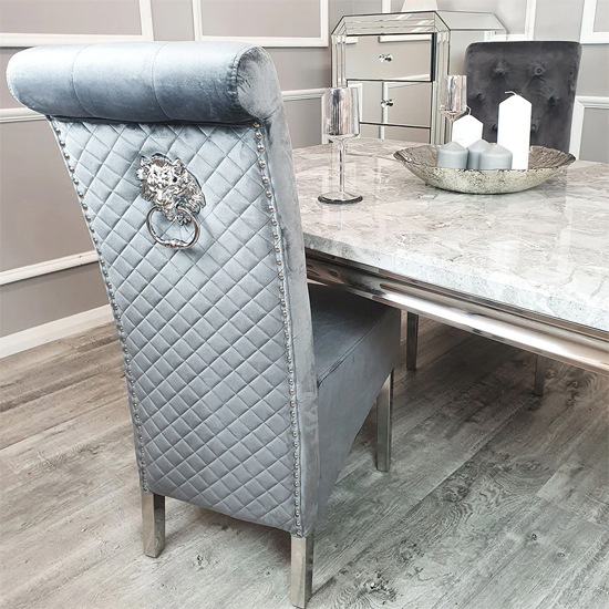 Elmira Lion Knocker Dark Grey Velvet Dining Chairs In Pair