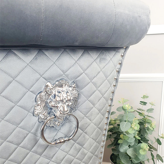 Elmira Lion Knocker Dark Grey Velvet Dining Chairs In Pair