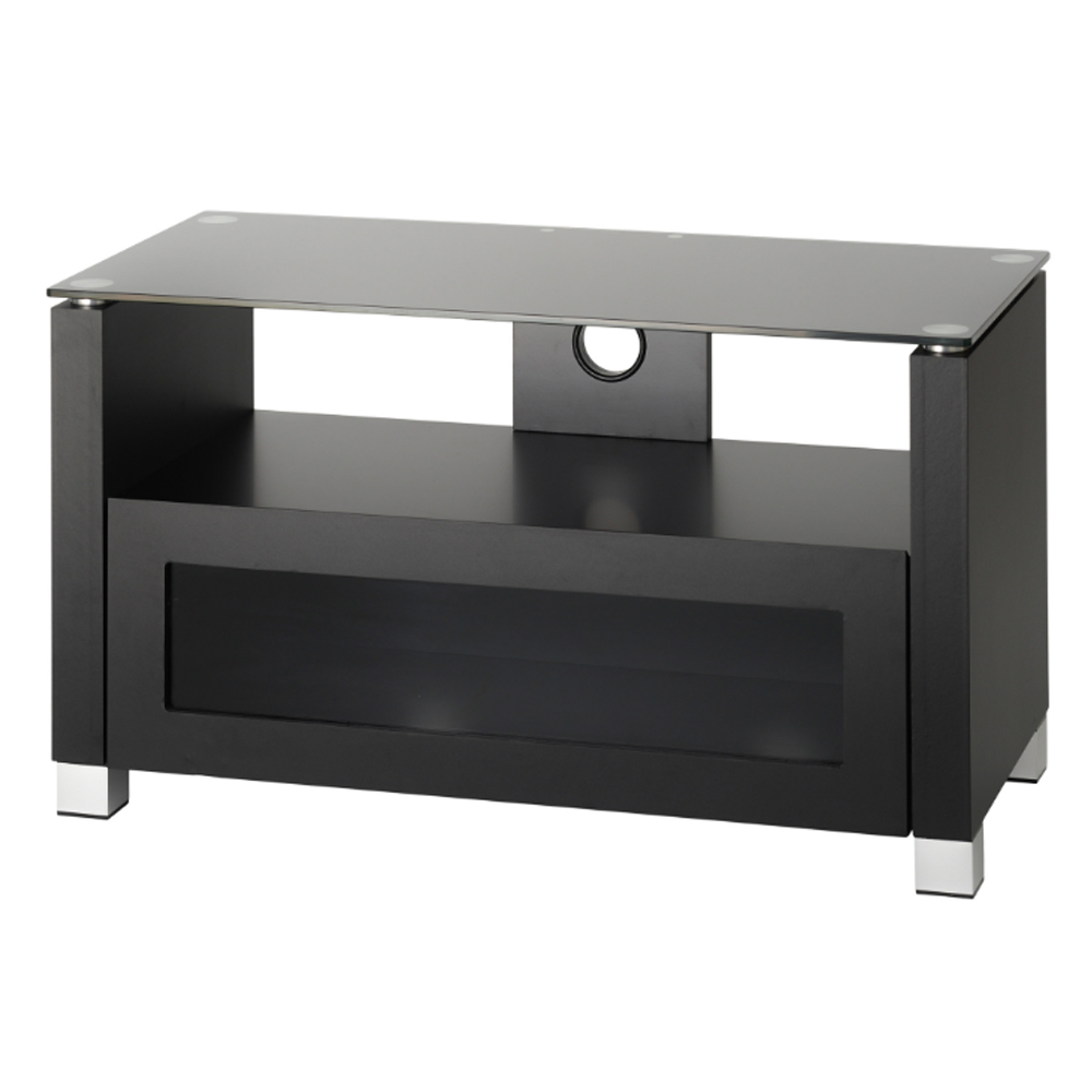 Elmira Milan Wooden TV Stand With Glass Top In Black