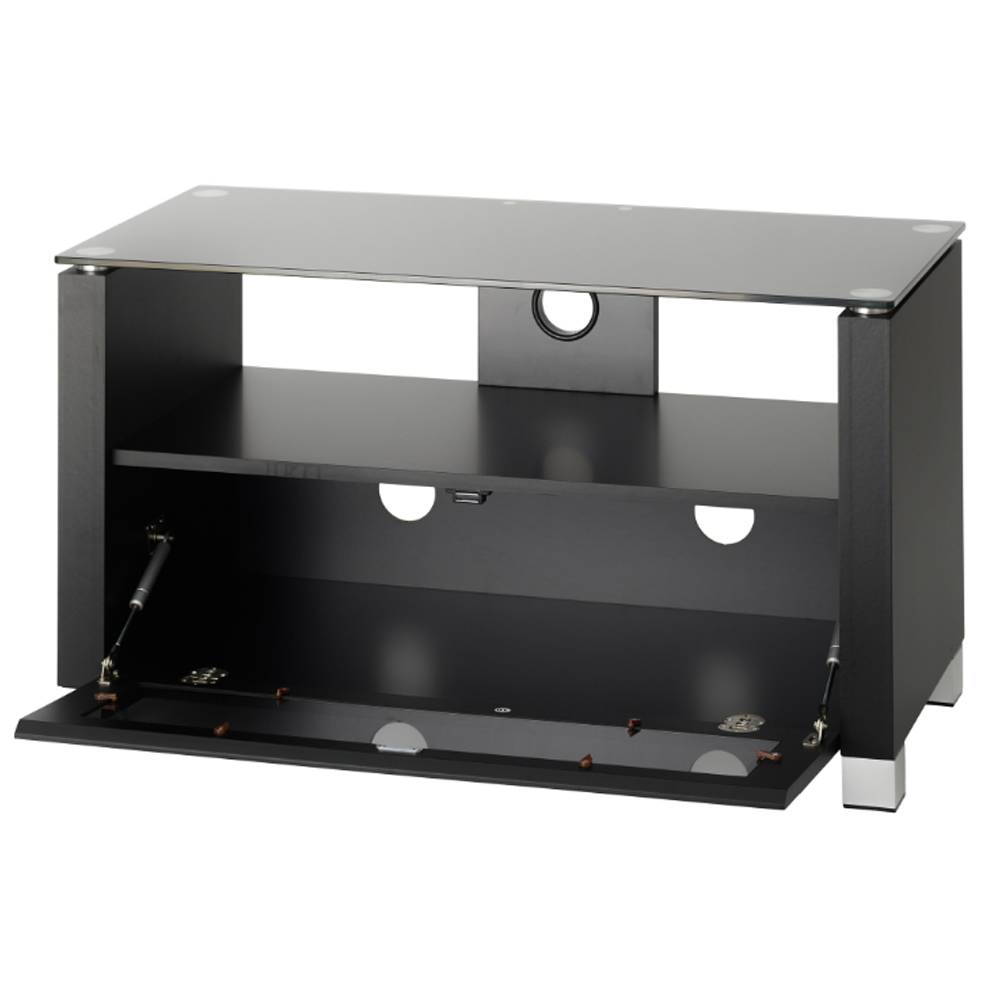 Elmira Milan Wooden TV Stand With Glass Top In Black