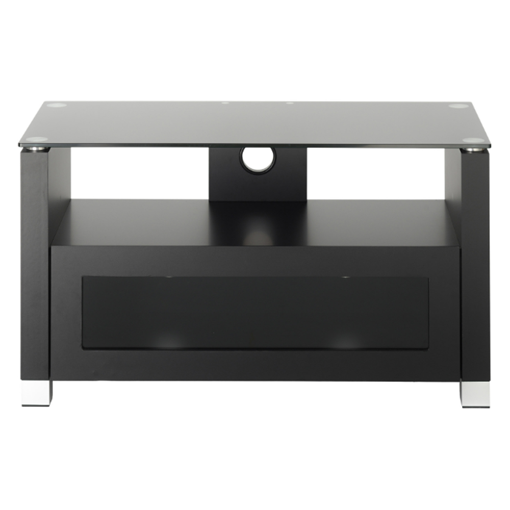 Elmira Milan Wooden TV Stand With Glass Top In Black