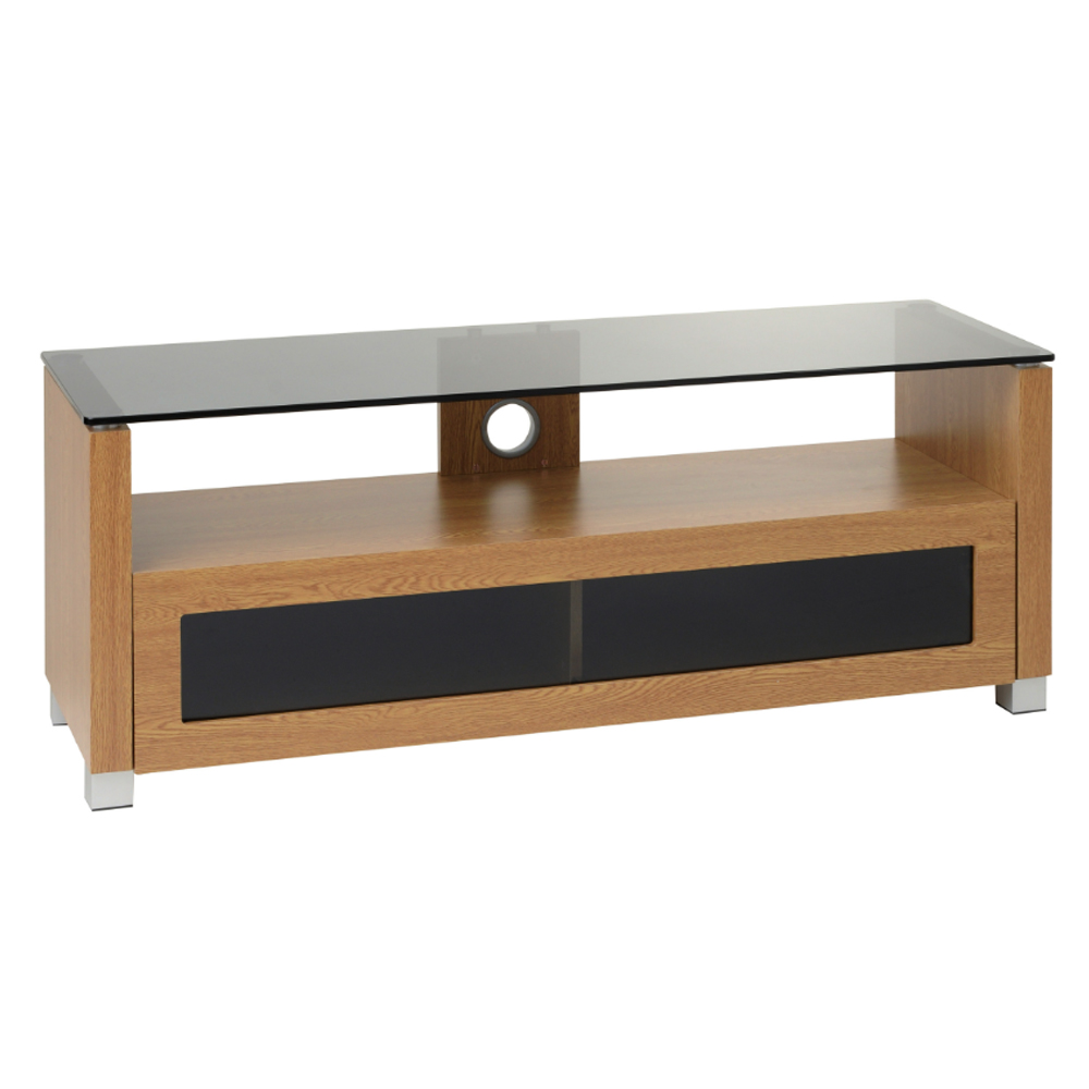 Elmira Small Wooden TV Stand With Glass Top In Light Oak
