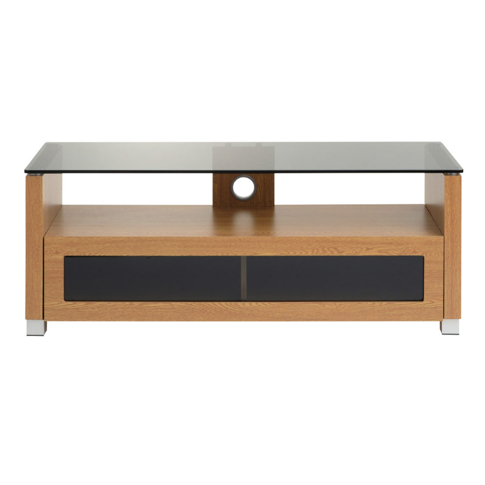 Elmira Small Wooden TV Stand With Glass Top In Light Oak