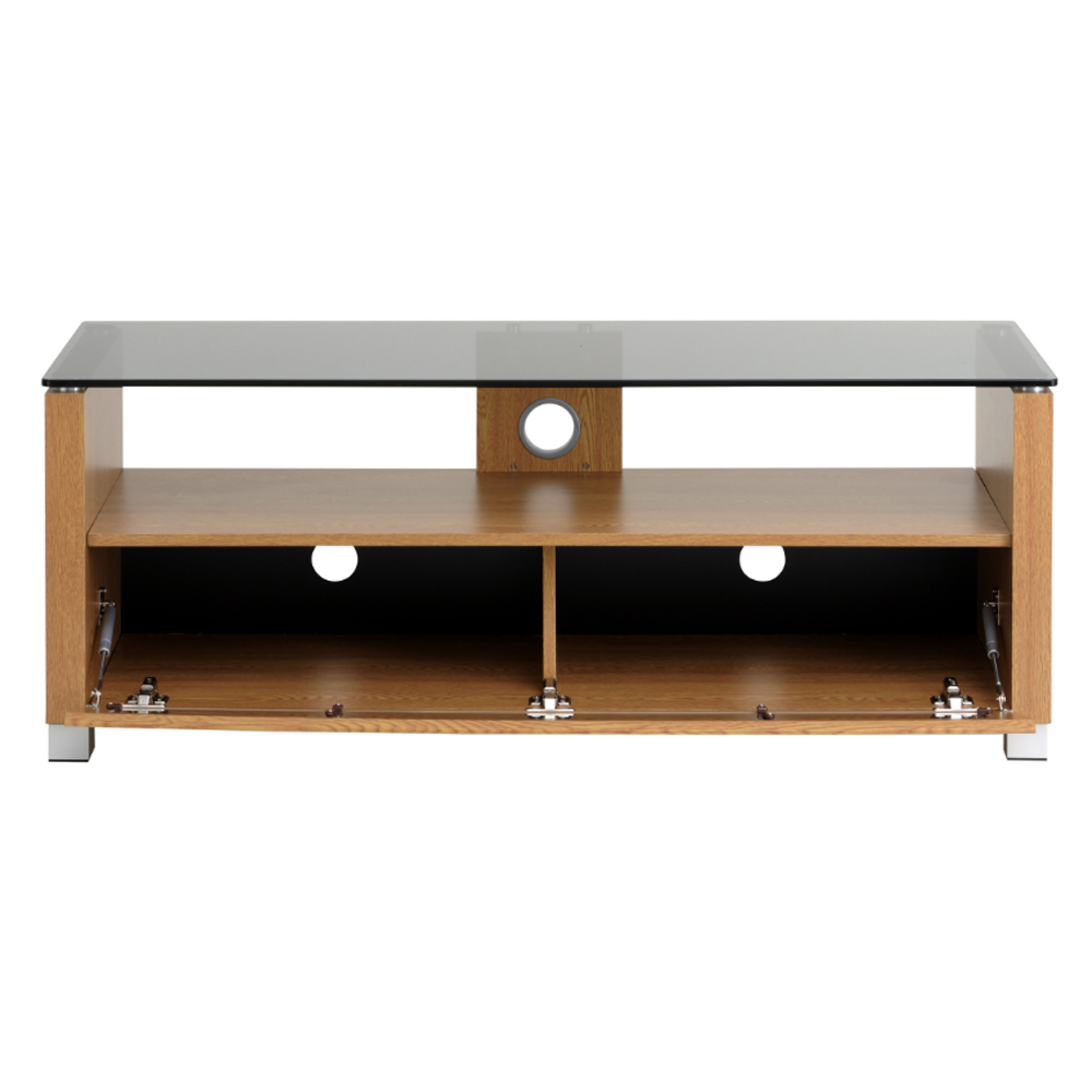 Elmira Small Wooden TV Stand With Glass Top In Light Oak