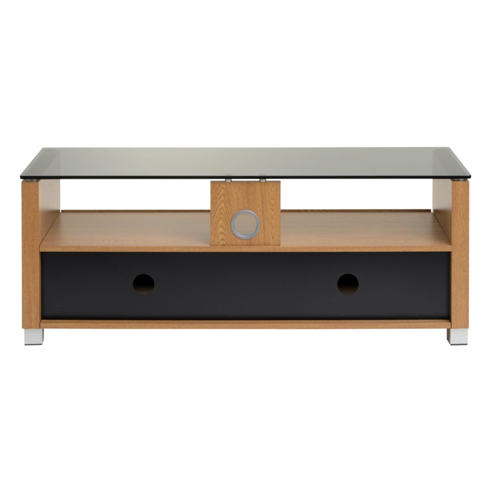 Elmira Small Wooden TV Stand With Glass Top In Light Oak