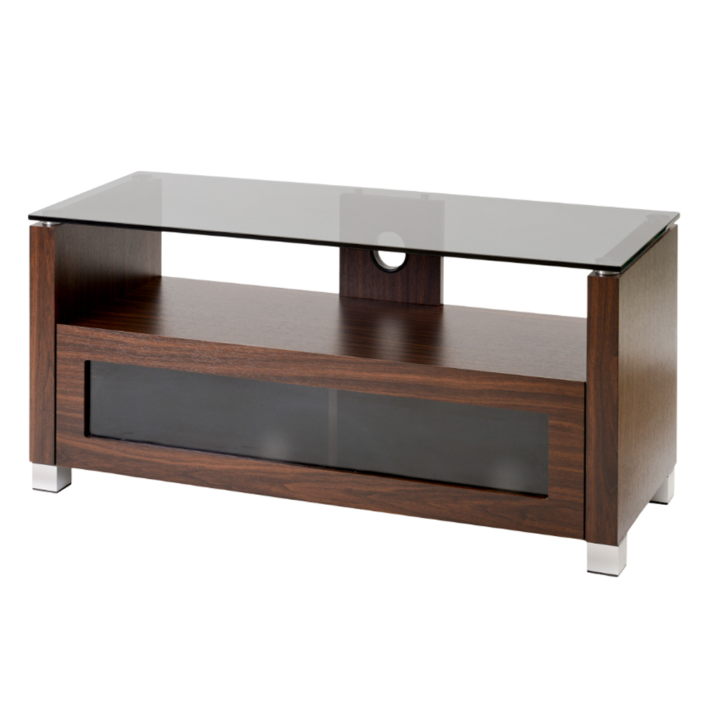 Elmira Small Wooden TV Stand With Glass Top In Walnut