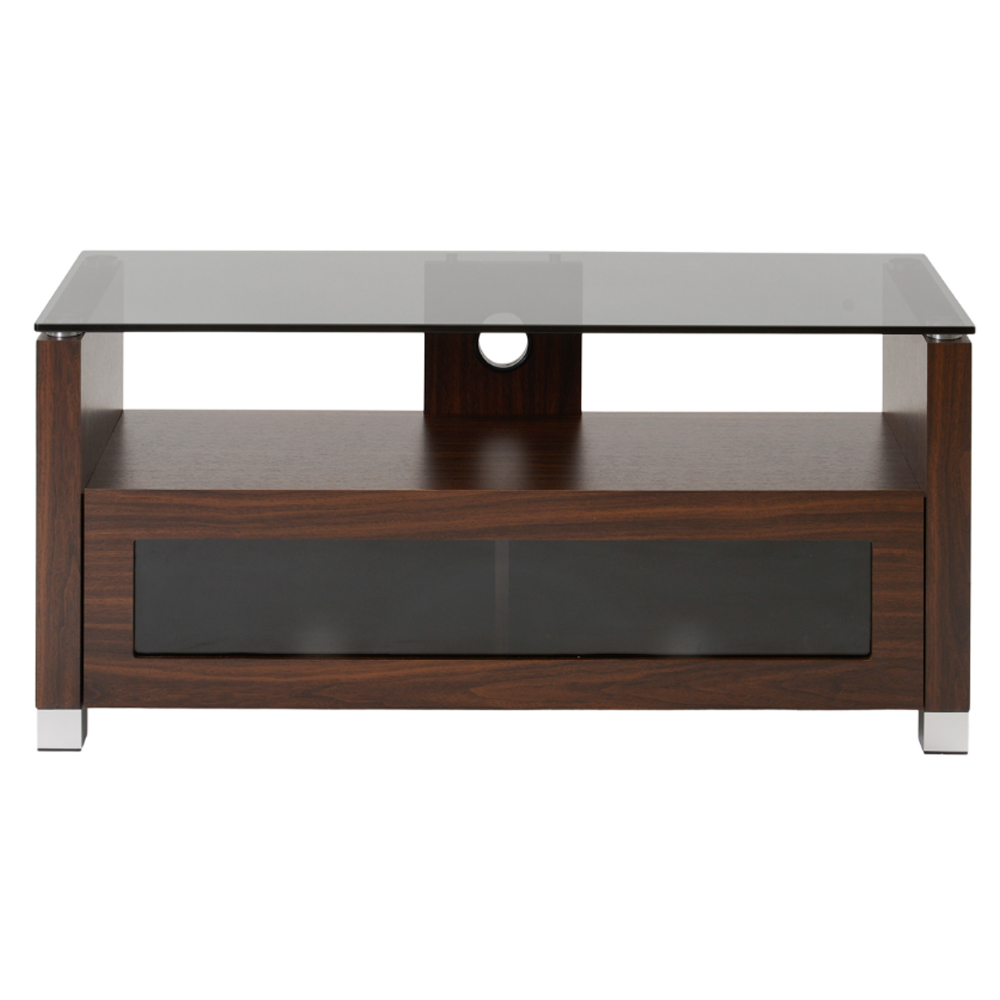 Elmira Small Wooden TV Stand With Glass Top In Walnut
