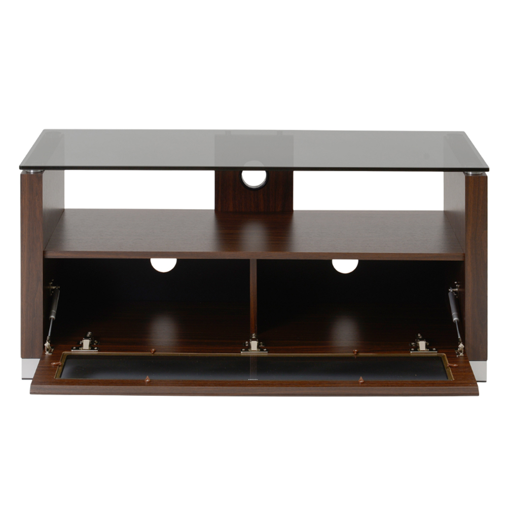 Elmira Small Wooden TV Stand With Glass Top In Walnut