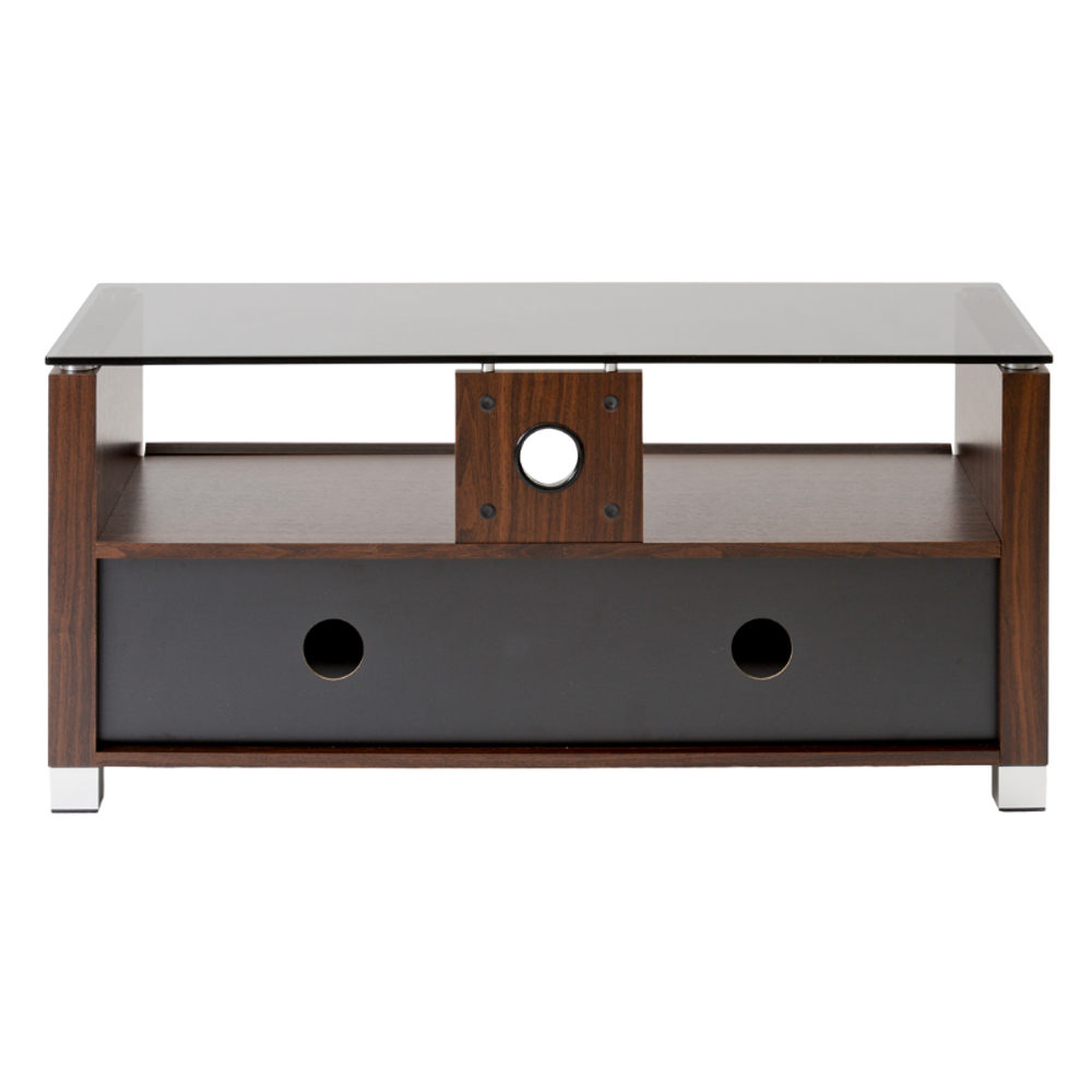 Elmira Small Wooden TV Stand With Glass Top In Walnut