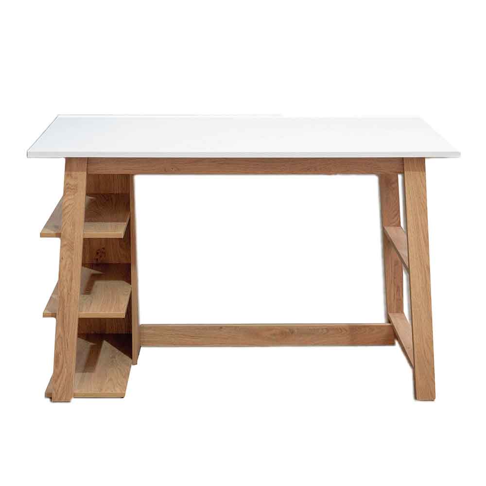 Elmira Wooden Laptop Desk With 3 Shelves - White And Walnut