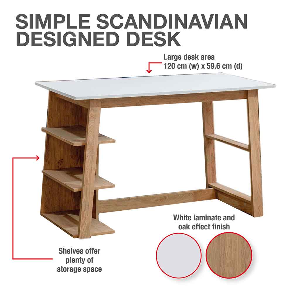 Elmira Wooden Laptop Desk With 3 Shelves - White And Walnut