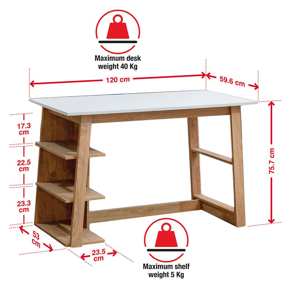 Elmira Wooden Laptop Desk With 3 Shelves - White And Walnut