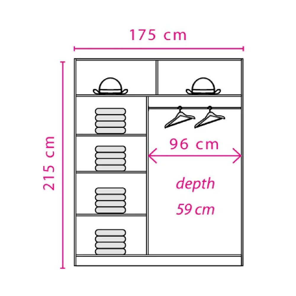 Elmira Wooden Wardrobe 175cm With 2 Sliding Doors In Walnut