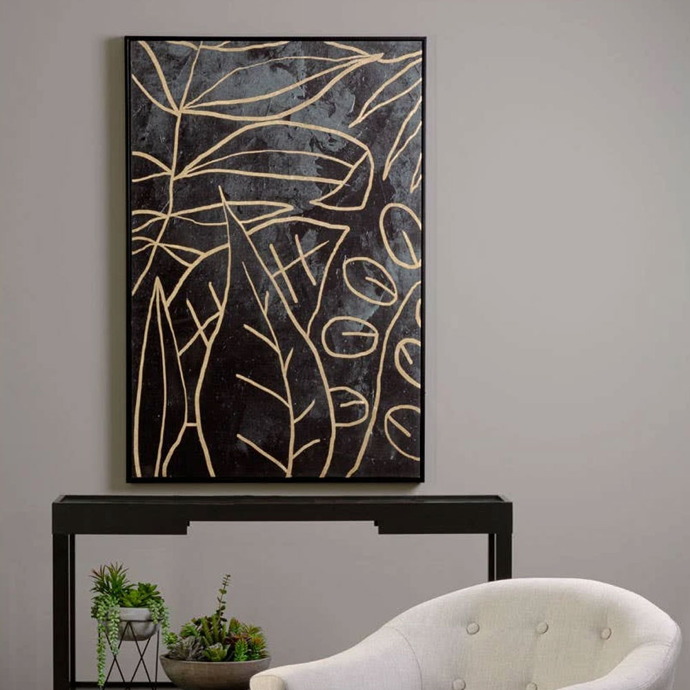Elmiron Canvas Abstract Leaf Design Wall Art in Black and Gold
