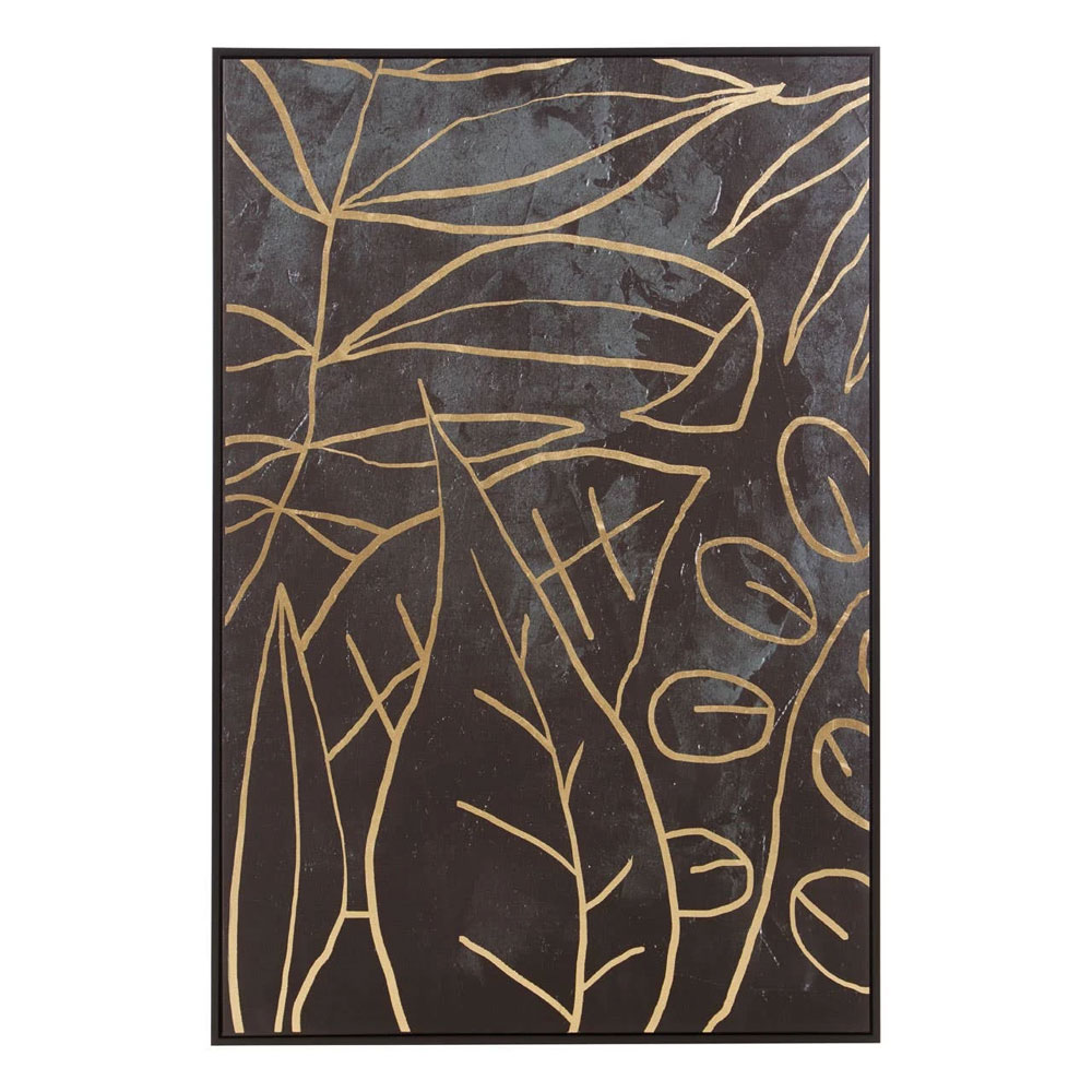 Elmiron Canvas Abstract Leaf Design Wall Art in Black and Gold