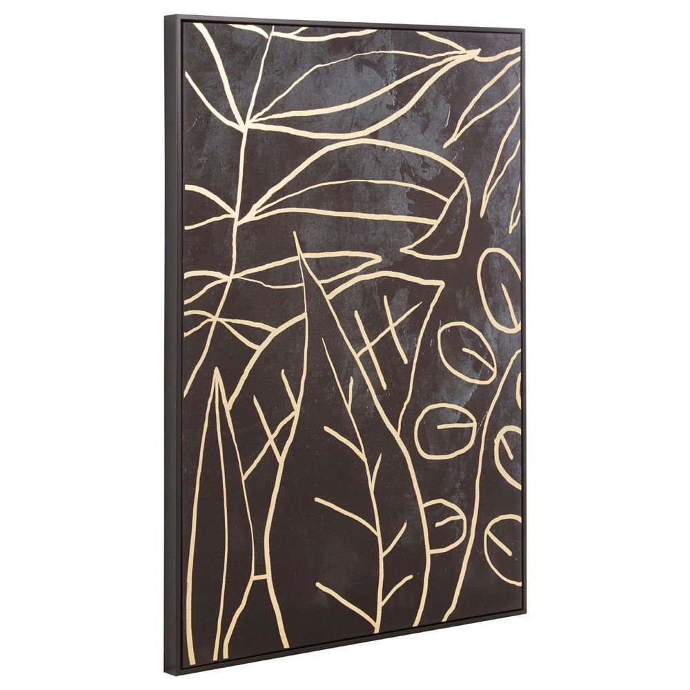 Elmiron Canvas Abstract Leaf Design Wall Art in Black and Gold