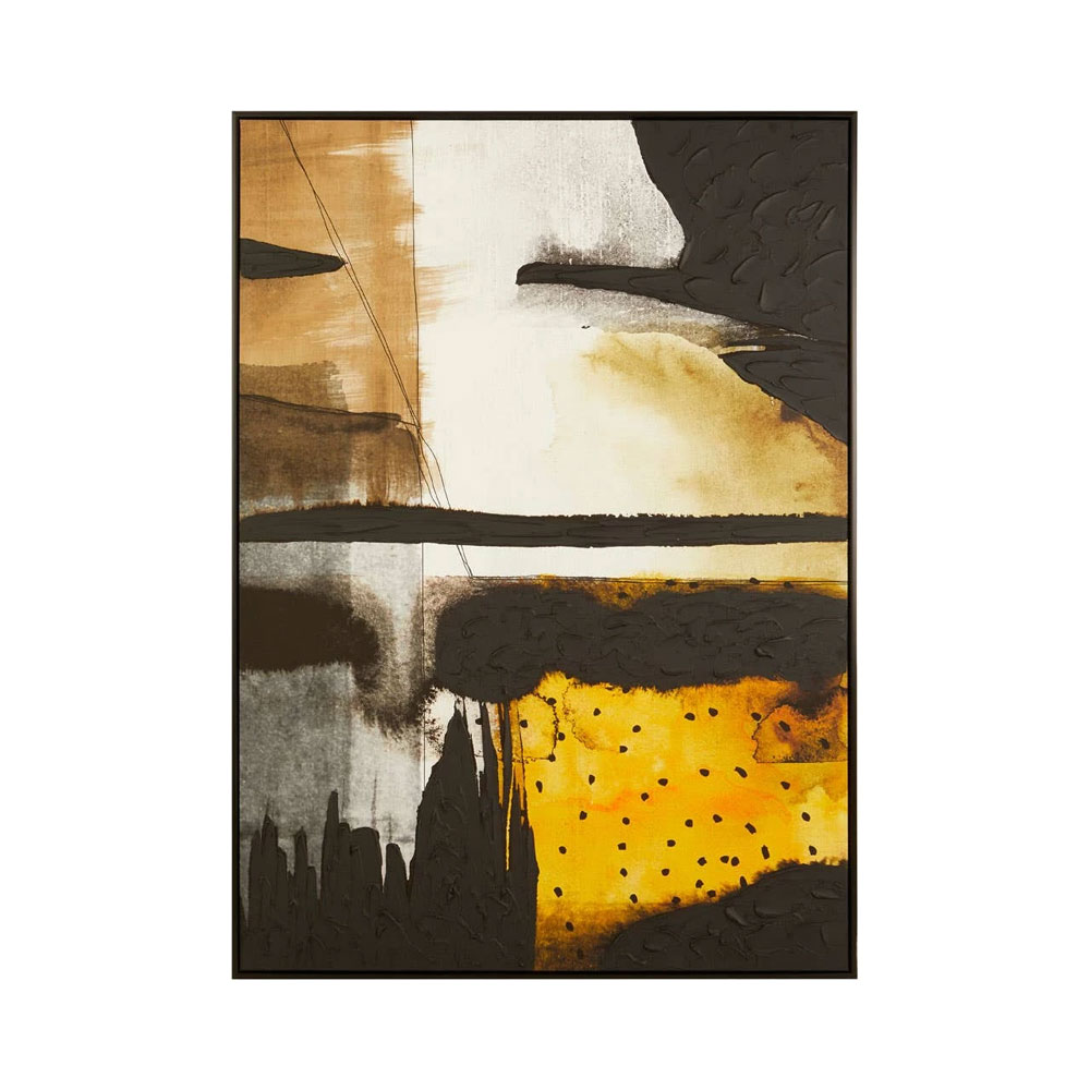 Elmiron Canvas Abstract Wall Art in Black And Ochre
