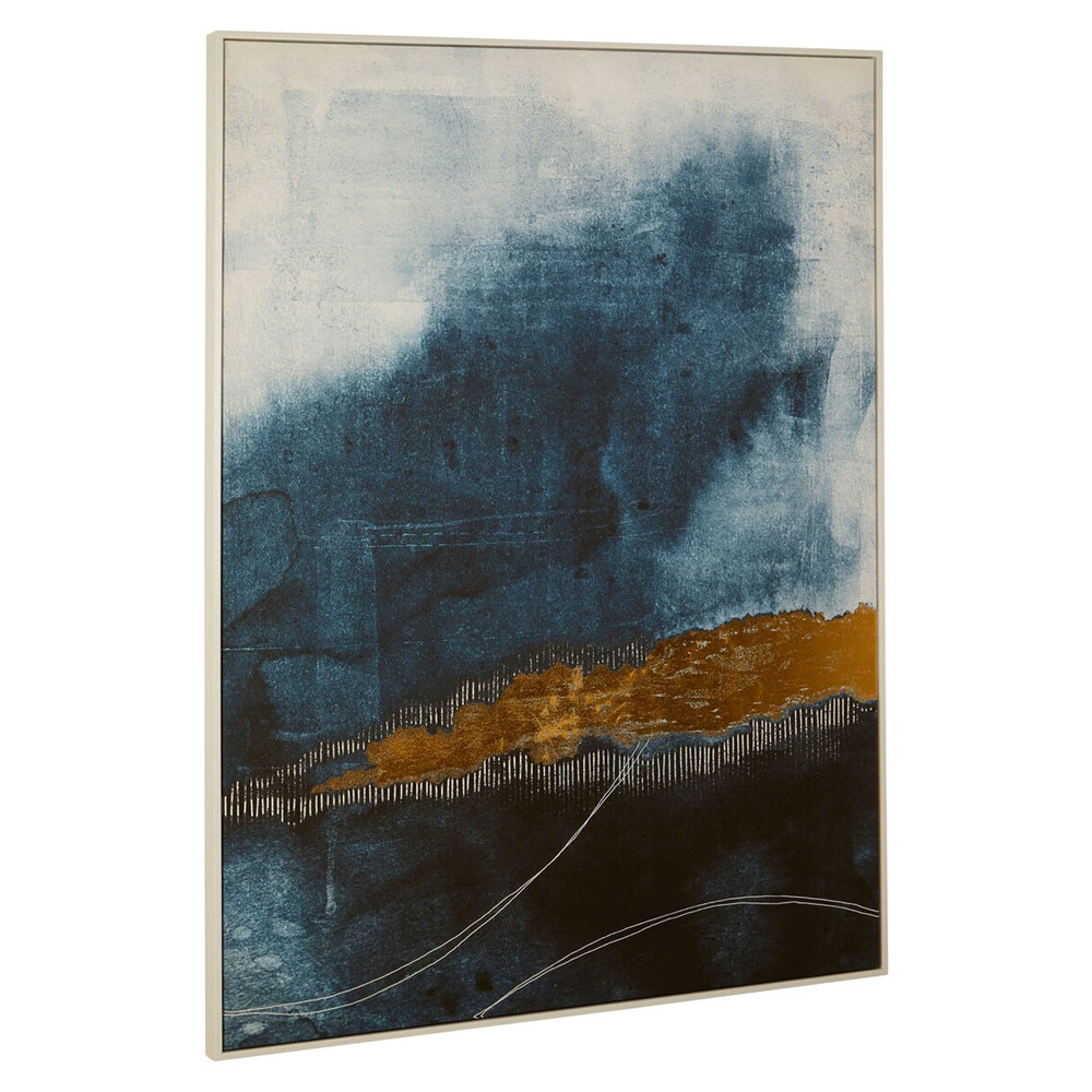 Elmiron Canvas Abstract Wall Art with Gold Accents in Blue