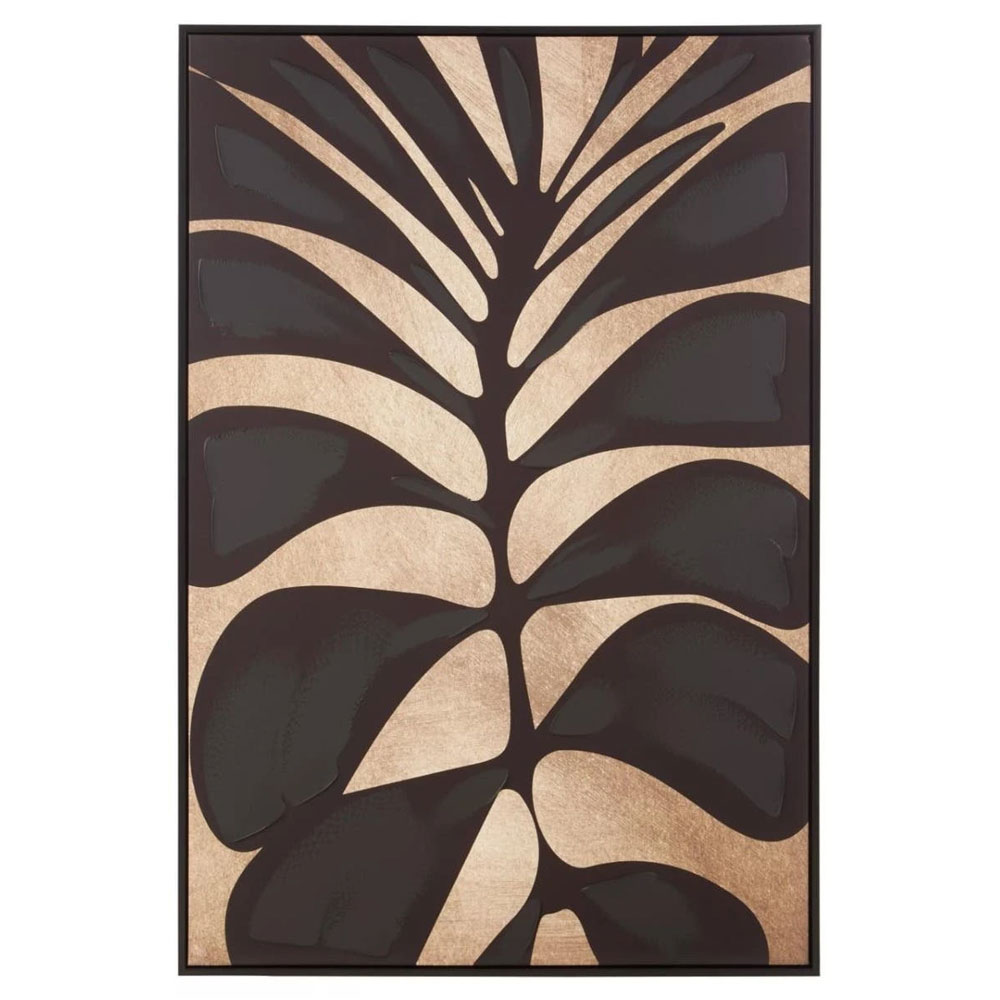 Elmiron Canvas Leaf Design Wall Art in Black and Gold