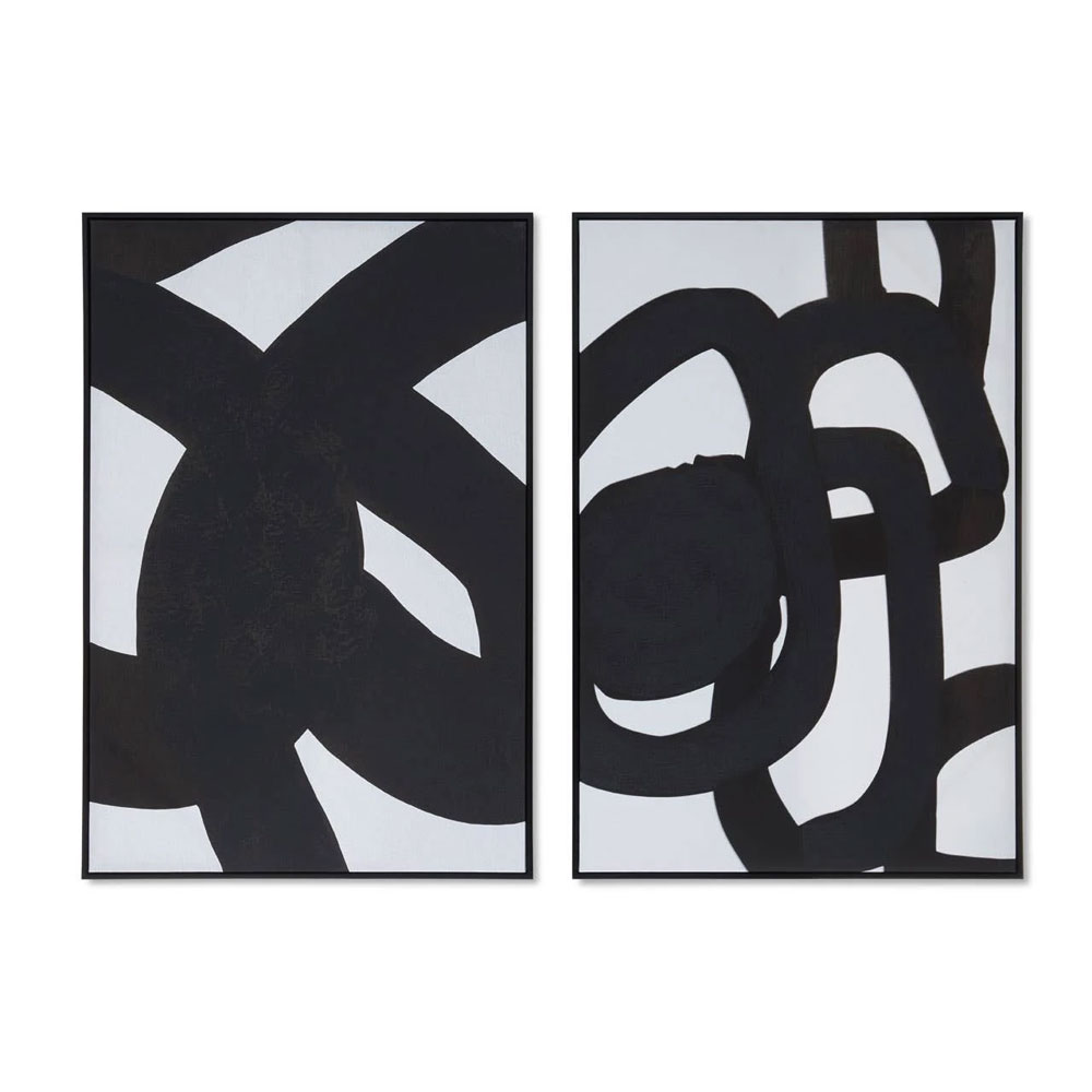 Elmiron Canvas Set of 2 Abstract Wall Art in Black and White