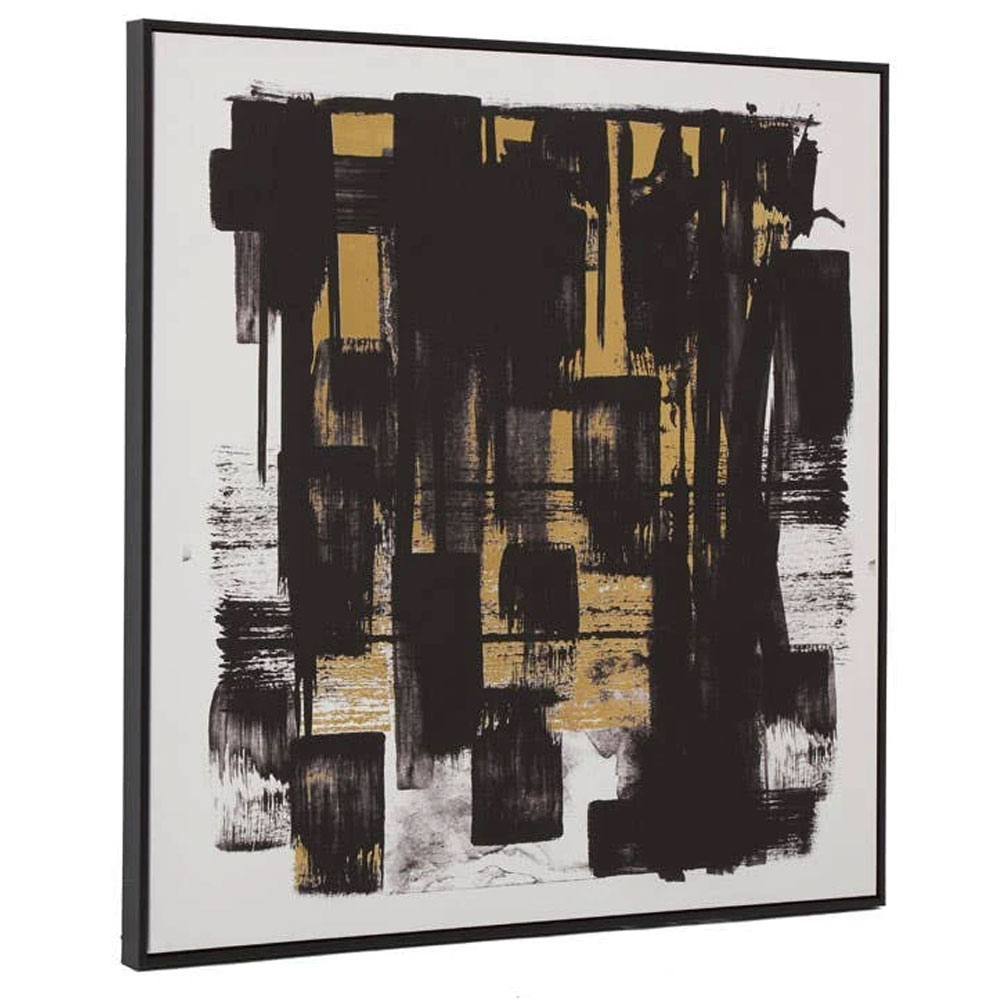 Elmiron Canvas Wall Art with Wooden Frame in Black White and Gold