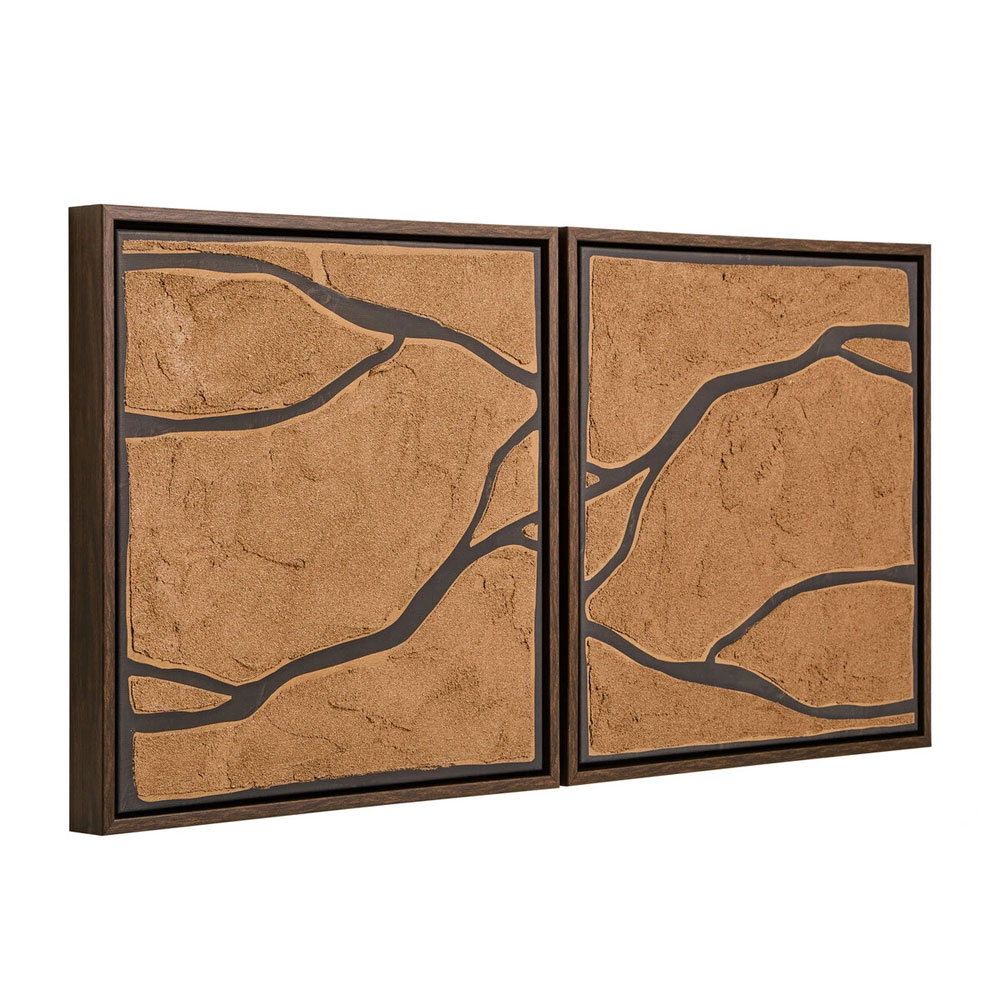 Elmiron Wooden Set of 2 Textured Wall Art in Brown and Black