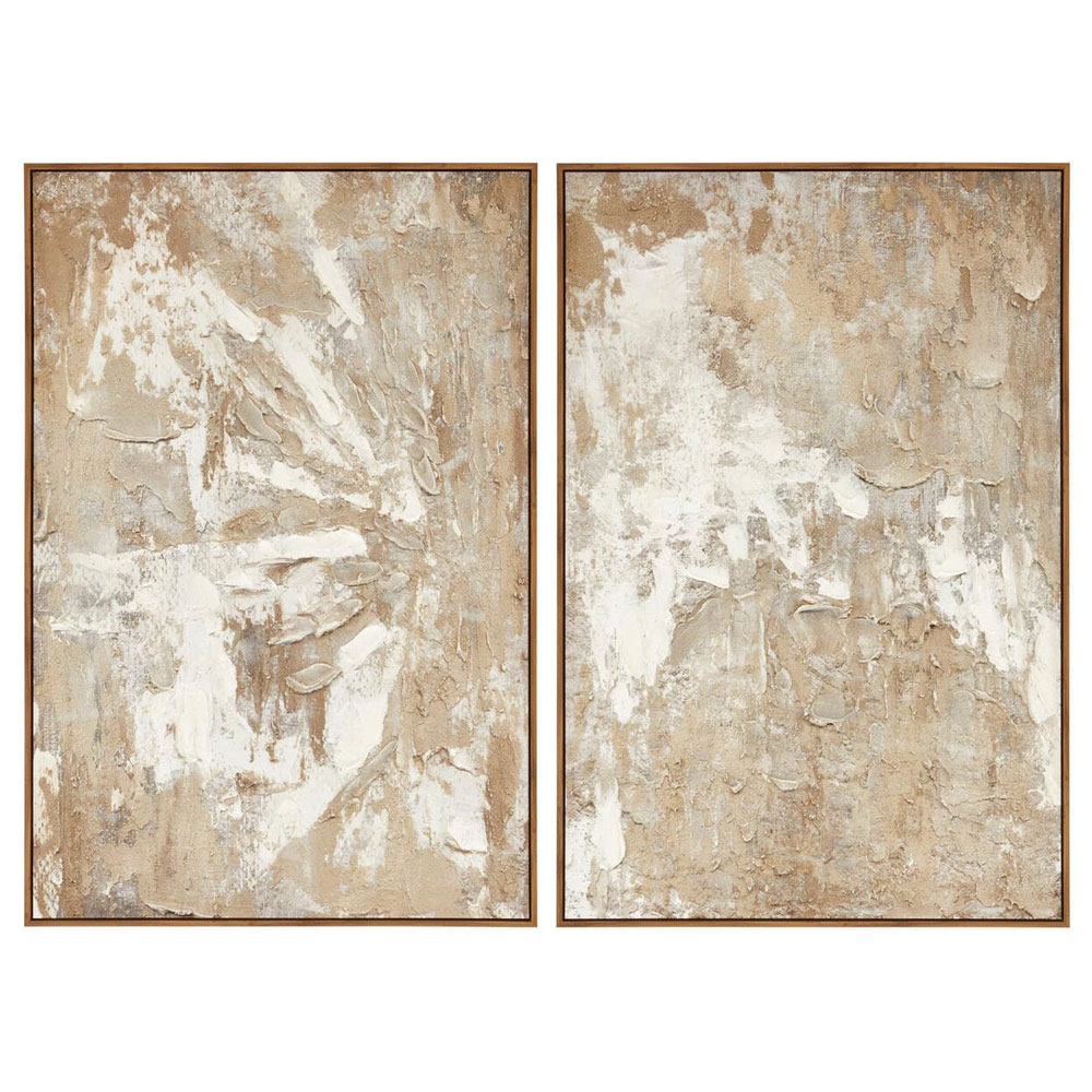 Elmiron Wooden Set of 2 Textured Wall Art in Neutral Tones