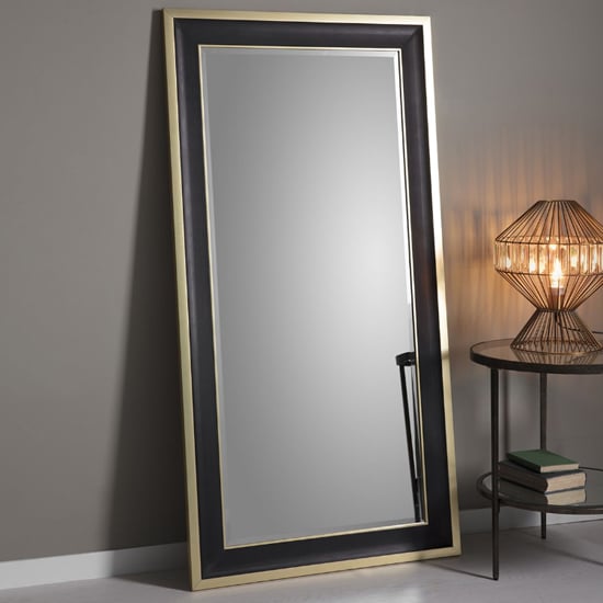 Photo of Elmont bevelled leaner floor mirror in black and gold