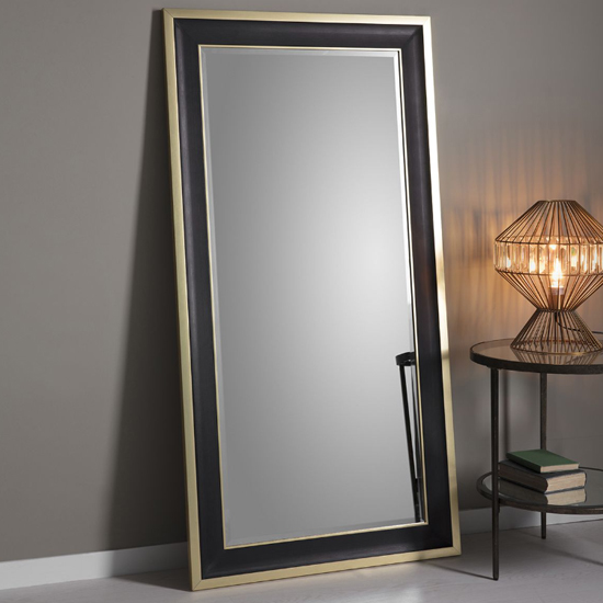 Photo of Elmont bevelled leaner floor mirror in black and gold