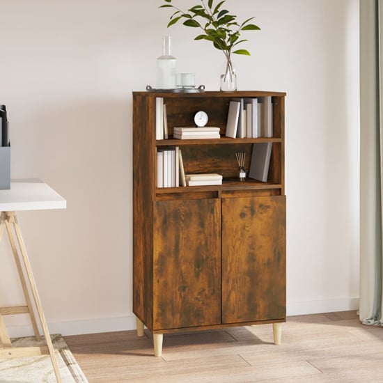 Product photograph of Elmont Wooden Sideboard With 2 Doors In Smoked Oak from Furniture in Fashion