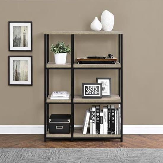 Photo of Ellicott wooden bookcase in distressed grey oak