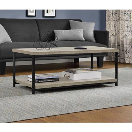 Ellicott Wooden Coffee Table With Undershelf In Grey Oak
