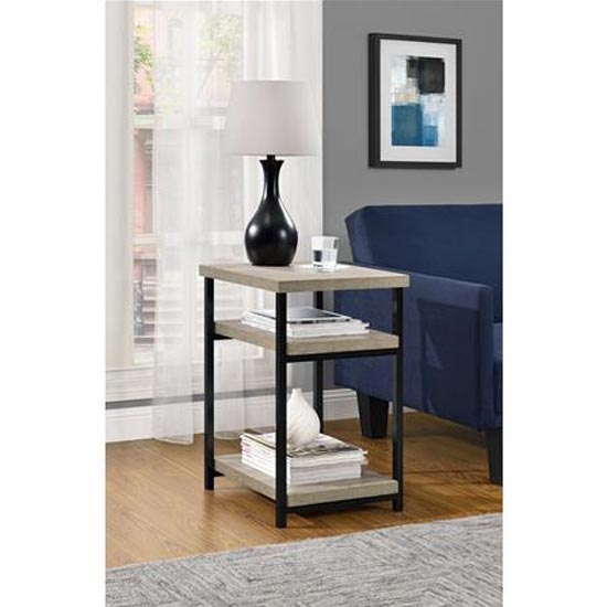 Ellicott Wooden End Table With 2 Shelves In Grey Oak