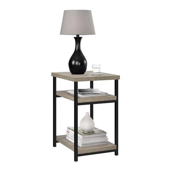 Ellicott Wooden End Table With 2 Shelves In Grey Oak