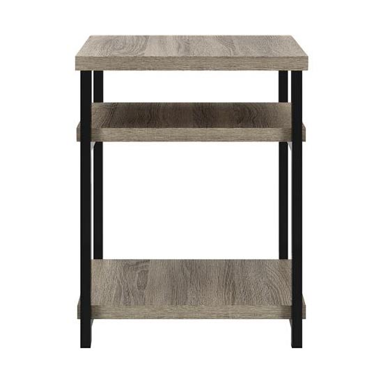 Ellicott Wooden End Table With 2 Shelves In Grey Oak