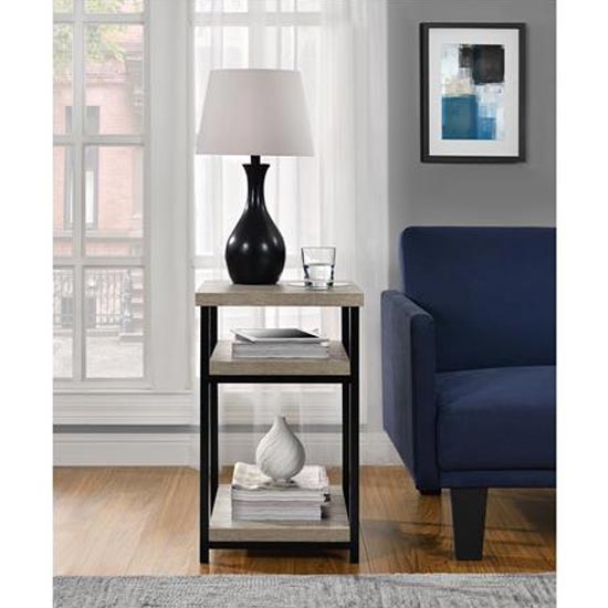 Ellicott Wooden End Table In Distressed Grey Oak