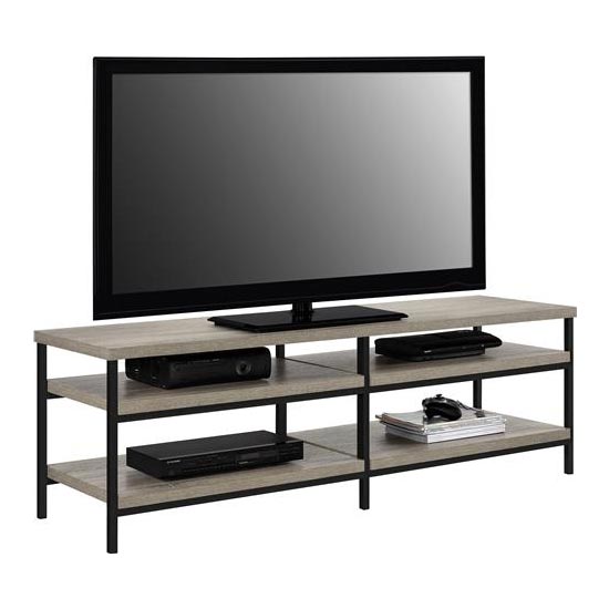 Ellicott Wooden TV Stand With 4 Shelves In Grey Oak