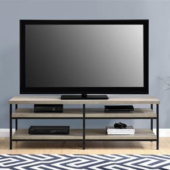 Read more about Ellicott wooden tv stand in distressed grey oak