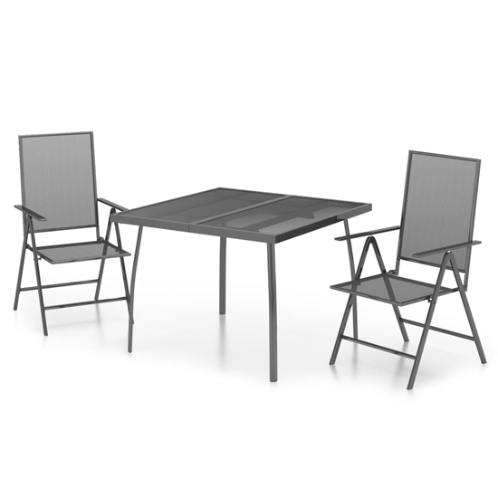 Elon Large Square Steel 3 Piece Garden Dining Set In Anthracite