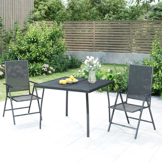 Product photograph of Elon Large Square Steel 3 Piece Garden Dining Set In Anthracite from Furniture in Fashion